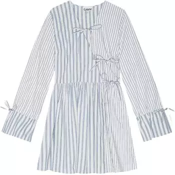 Хлопковое мини-платье-халат с полосатым принтом GANNI, White Heron