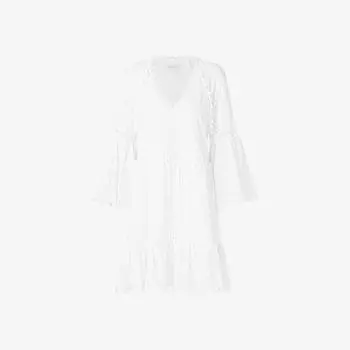 Хлопковое мини-платье Khloe с английской вышивкой и кисточками By Malina, белый