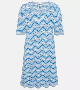 Хлопковое мини-платье крючком Ganni, синий