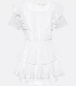 Хлопковое мини-платье Natasha LOVESHACKFANCY, белый