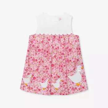 Хлопковое мини-платье с цветочным принтом и вышивкой утки, 3–24 месяца Trotters, красный