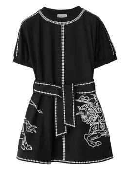Хлопковое мини-платье с декором EKD Burberry Kids, черный