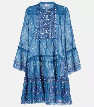 Хлопковое мини-платье с принтом Juliet Dunn, Peacock