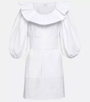 Хлопковое мини-платье с пышными рукавами PATOU, белый
