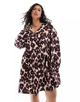 Хлопковое мини-платье с v-образным вырезом, леопардовый принт ASOS