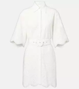 Хлопковое мини-платье с вышивкой Elis broderie anglaise Poupette St Barth, Natural White Plain