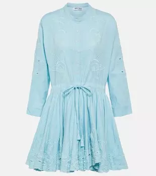 Хлопковое мини-платье с вышивкой JULIET DUNN, синий