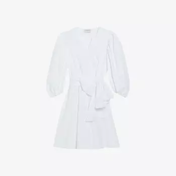 Хлопковое мини-платье с запахом спереди и объемными рукавами Claudie Pierlot, цвет naturels