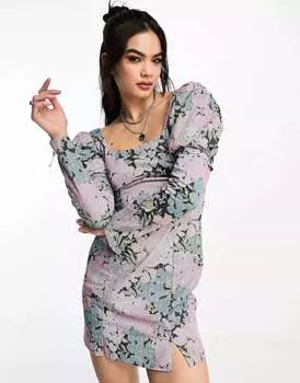 Хлопковое мини-платье со съемными рукавами ASOS с цветочным принтом