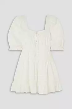 Хлопковое мини-платье Solana с отделкой крючком и швейцарским горошком RIXO, слоновая кость