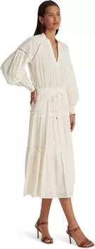 Хлопковое многоярусное платье в полоску с тенями LAUREN Ralph Lauren, цвет Mascarpone Cream