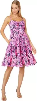 Хлопковое платье Adalia длиной до колена Lilly Pulitzer, цвет Low Tide Navy Flirty Fins and Feathers