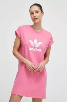 Хлопковое платье adidas Originals, розовый