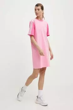 Хлопковое платье adidas, розовый