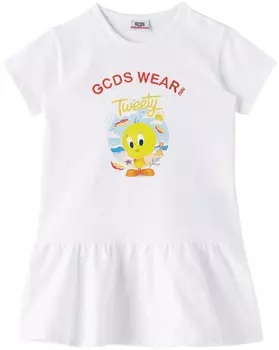 Хлопковое платье Baby White Looney Tunes Edition GCDS Kids