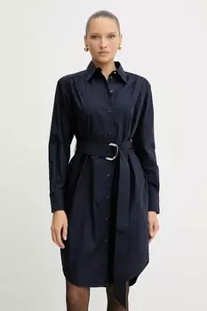 Хлопковое платье Boss Orange, темно-синий