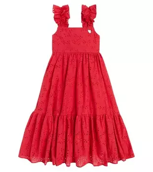 Хлопковое платье Broderie Anglaise Monnalisa, красный