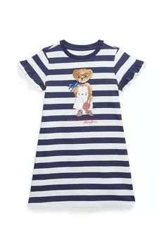 Хлопковое платье дети Polo Ralph Lauren, темно-синий