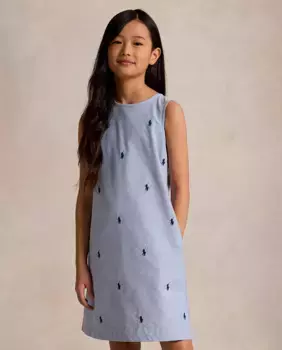 Хлопковое платье девушки с лошадью Polo Ralph Lauren, голубой