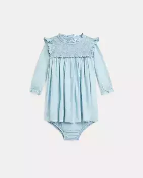Хлопковое платье для девочки на присборенной кокетке Polo Ralph Lauren, синий