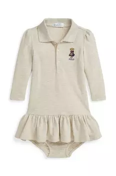 Хлопковое платье для девочки Polo Ralph Lauren, бежевый