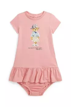 Хлопковое платье для девочки Polo Ralph Lauren, розовый