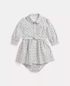 Хлопковое платье для девочки с цветочками Polo Ralph Lauren, мультиколор