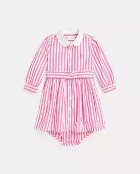 Хлопковое платье для девочки с длинным рукавом Polo Ralph Lauren, цвет Rosa