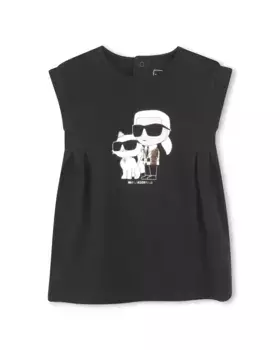 Хлопковое платье для девочки с иллюстрацией спереди Karl Lagerfeld Kids, чёрный