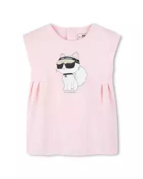 Хлопковое платье для девочки с иллюстрацией спереди Karl Lagerfeld Kids, цвет Rosa