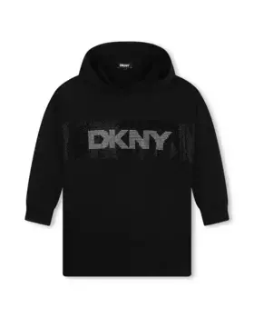 Хлопковое платье для девочки с капюшоном DKNY, черный