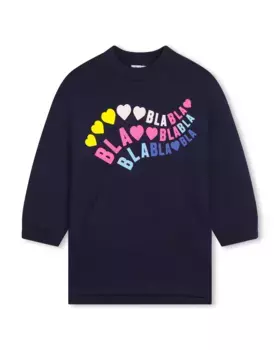 Хлопковое платье для девочки с карманом-кенгуру Billieblush, темно-синий