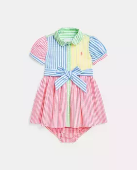 Хлопковое платье для девочки с короткими рукавами Polo Ralph Lauren, многоцветный