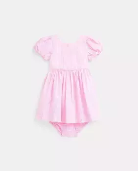 Хлопковое платье для девочки с короткими рукавами Polo Ralph Lauren, цвет Rosa