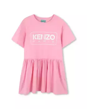 Хлопковое платье для девочки с короткими рукавами Kenzo Kids, цвет Rosa