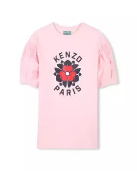 Хлопковое платье для девочки с короткими рукавами Kenzo Kids, цвет Rosa