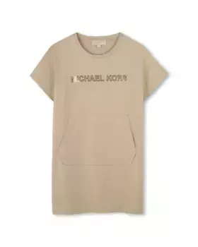 Хлопковое платье для девочки с короткими рукавами Michael Kors, бежевый
