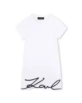 Хлопковое платье для девочки с короткими рукавами Karl Lagerfeld Kids, белый