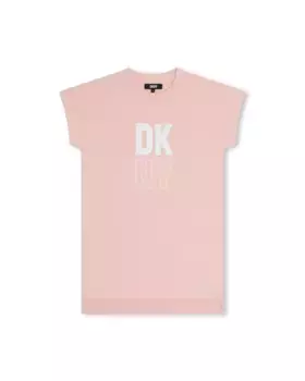 Хлопковое платье для девочки с логотипом спереди DKNY, розовый