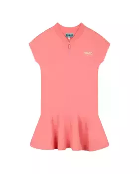 Хлопковое платье для девочки с логотипом на спине Kenzo Kids, розовый