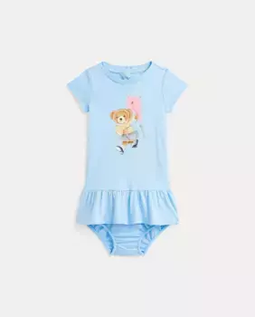 Хлопковое платье для девочки с медведем поло Polo Ralph Lauren, голубой