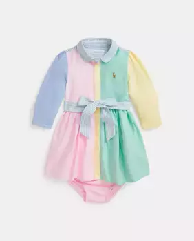 Хлопковое платье для девочки с поясом Polo Ralph Lauren, мультиколор