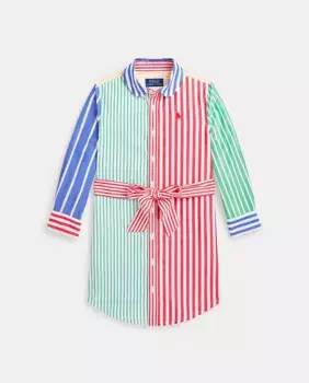 Хлопковое платье для девочки с поясом Polo Ralph Lauren, многоцветный