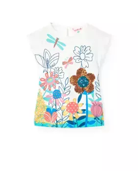 Хлопковое платье для девочки с принтом Boboli, белый