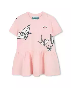 Хлопковое платье для девочки с принтом Kenzo Kids, цвет Rosa