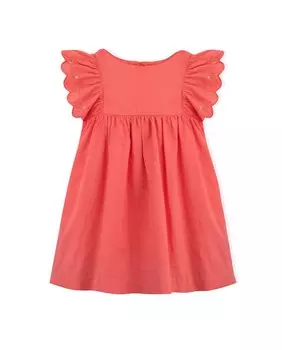 Хлопковое платье для девочки с рюшами KNOT, коралловый