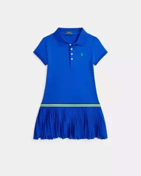 Хлопковое платье для девочки с вырезом поло Polo Ralph Lauren, синий
