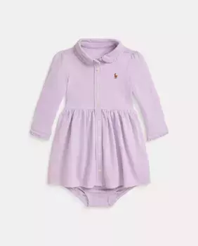 Хлопковое платье для девочки с вышитой лошадью Polo Ralph Lauren, сиреневый