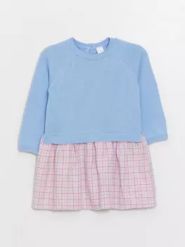 Хлопковое платье для маленьких девочек с круглым вырезом и длинными рукавами LCW baby, сирень