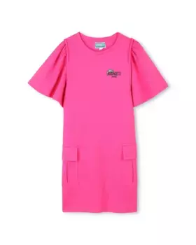 Хлопковое платье для малышки с карманами Kenzo Kids, фуксия